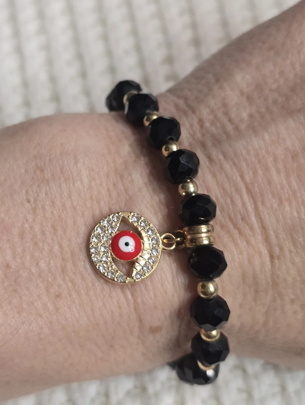 Lucky Aura Evil Eye Beaded Charm Bracelet in Rainbow, Blush, Red, Black